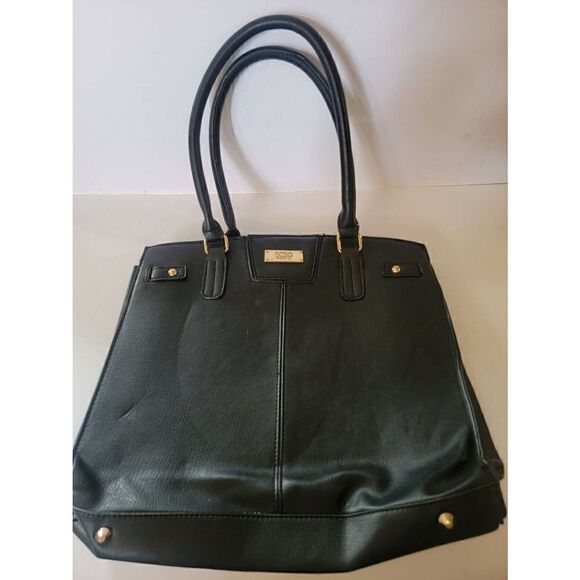 Bcbg Paris Women's Black Leather Double Strap Shoulder Bag Size Medium - Picture 1 of 8